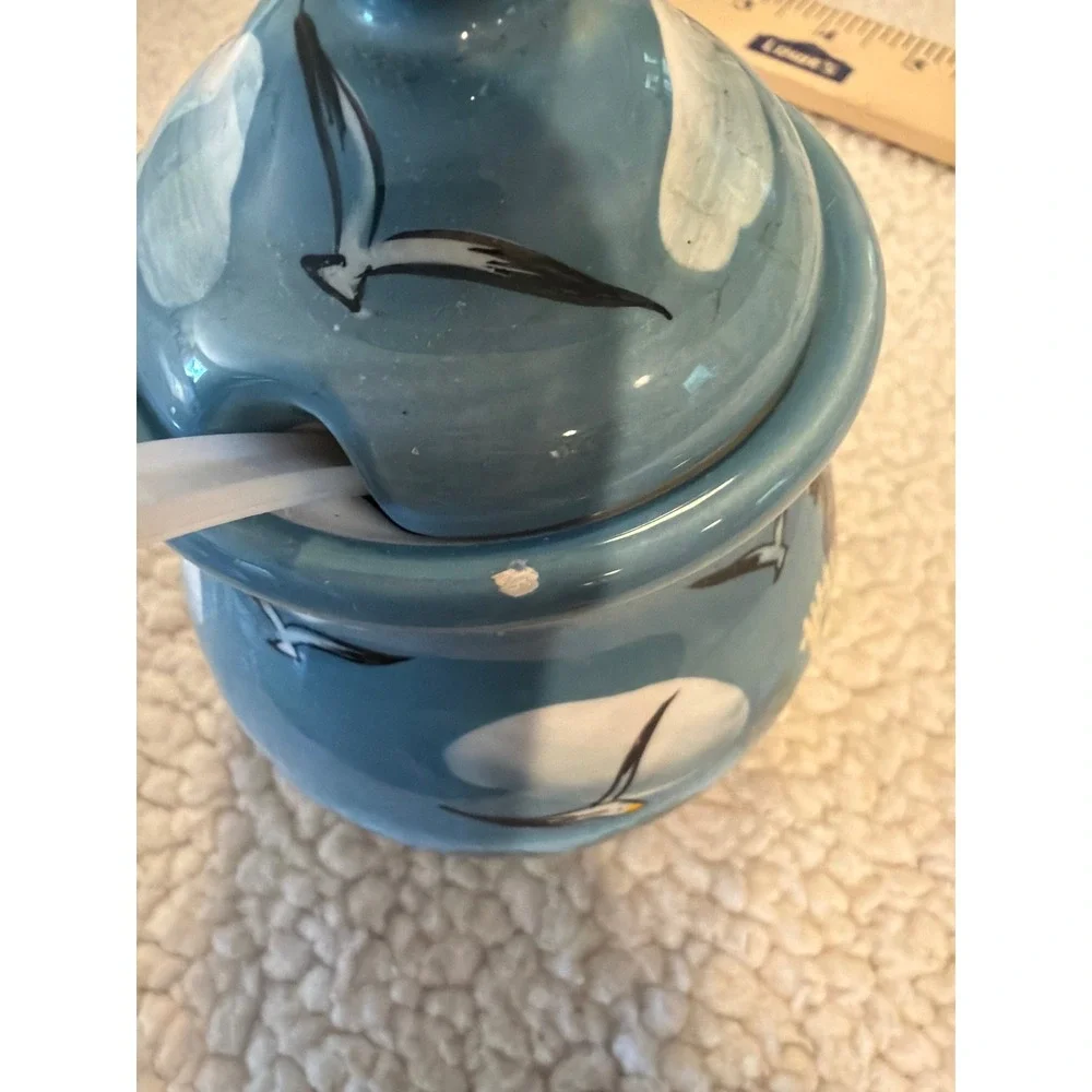 Youngs Inc Heartfelt Kitchen Creations Seagull Cloud‎ Ceramic Jam Jar with Spoon